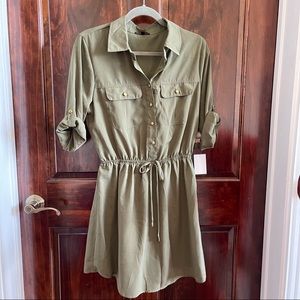 BeBop olive green button up dress NWT
